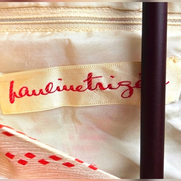 Pauline Trigère Vintage Silk Lined Bias Cut Midi Red and White Striped Size 8 - Picture 3 of 4